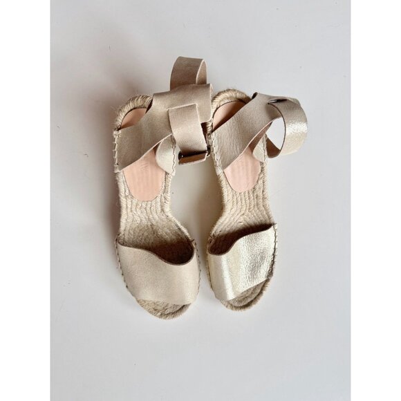 J CREW Corsica Gold Leather Platform Espadrille Wedge Sandals, Size 7 - Picture 2 of 16